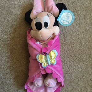 Disney Babies Minnie Mouse Stuffed Animal Plush Toy 14" in Pink Blanket